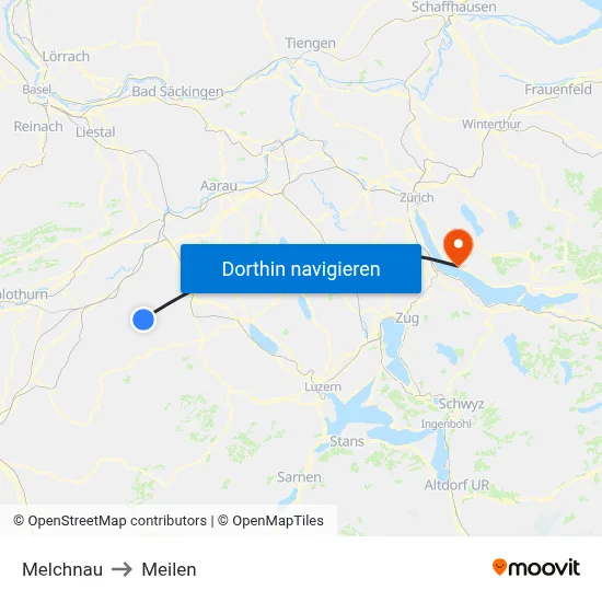 Melchnau to Meilen map