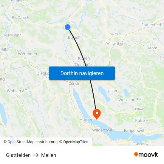 Glattfelden to Meilen map