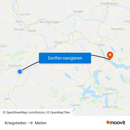 Kriegstetten to Meilen map