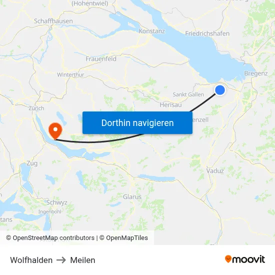 Wolfhalden to Meilen map