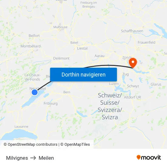 Milvignes to Meilen map