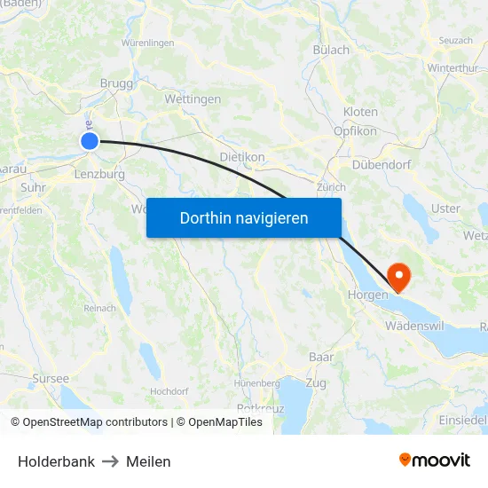 Holderbank to Meilen map