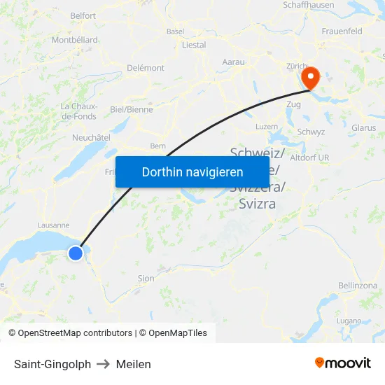 Saint-Gingolph to Meilen map