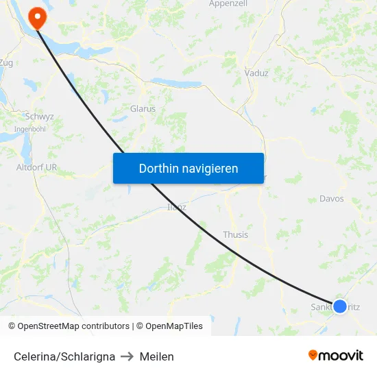 Celerina/Schlarigna to Meilen map