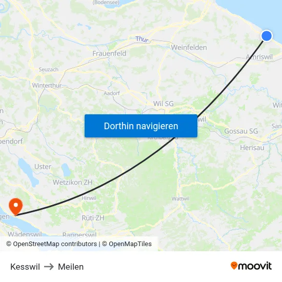 Kesswil to Meilen map
