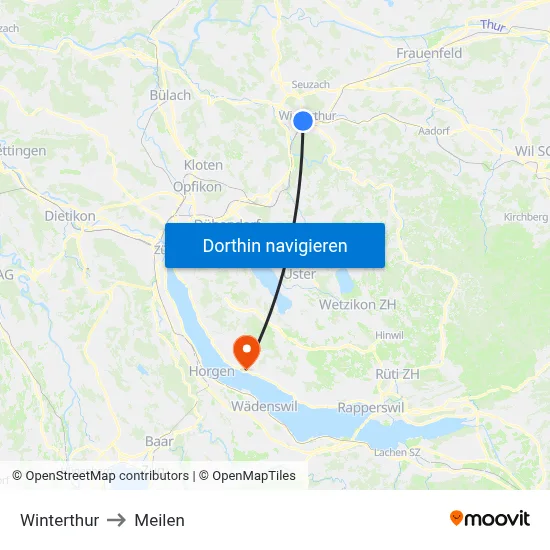 Winterthur to Meilen map