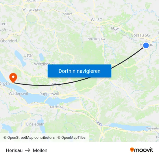 Herisau to Meilen map
