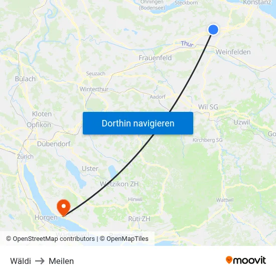 Wäldi to Meilen map