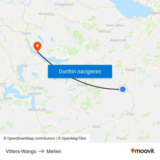 Vilters-Wangs to Meilen map