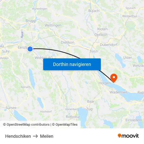 Hendschiken to Meilen map