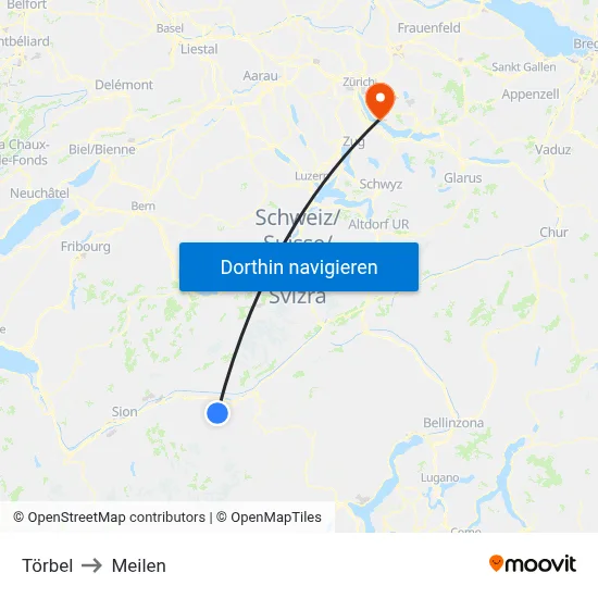 Törbel to Meilen map