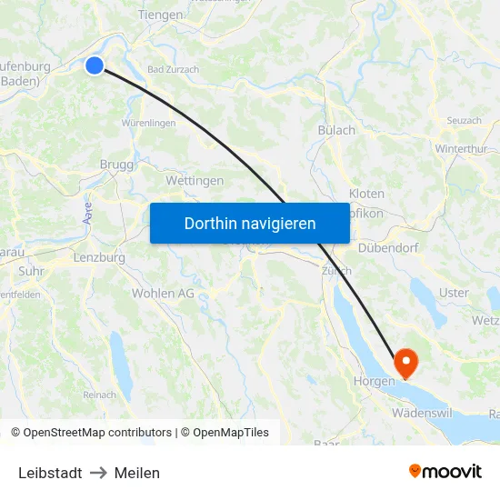 Leibstadt to Meilen map