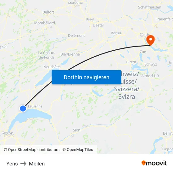 Yens to Meilen map