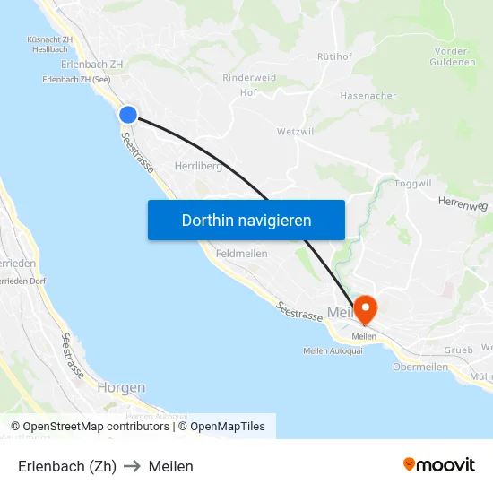 Erlenbach (Zh) to Meilen map