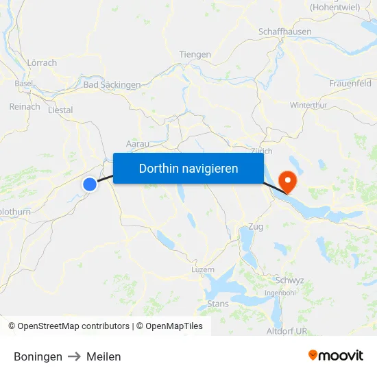 Boningen to Meilen map