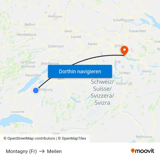 Montagny (Fr) to Meilen map