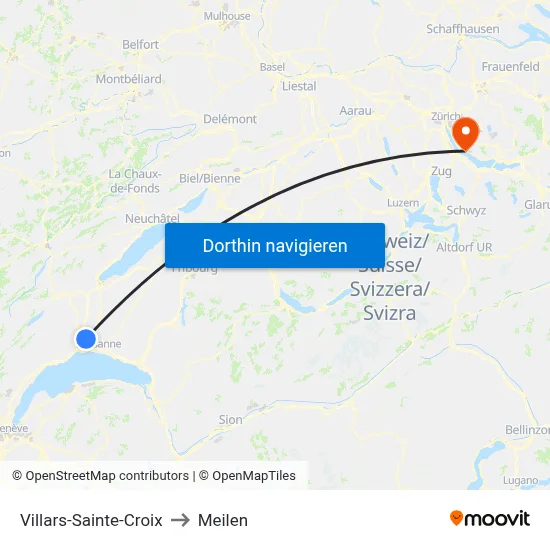 Villars-Sainte-Croix to Meilen map