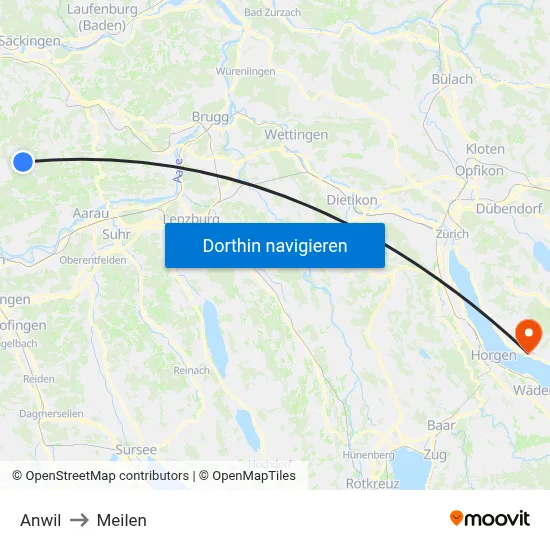 Anwil to Meilen map