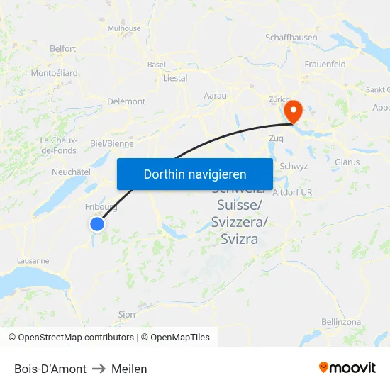 Bois-D’Amont to Meilen map