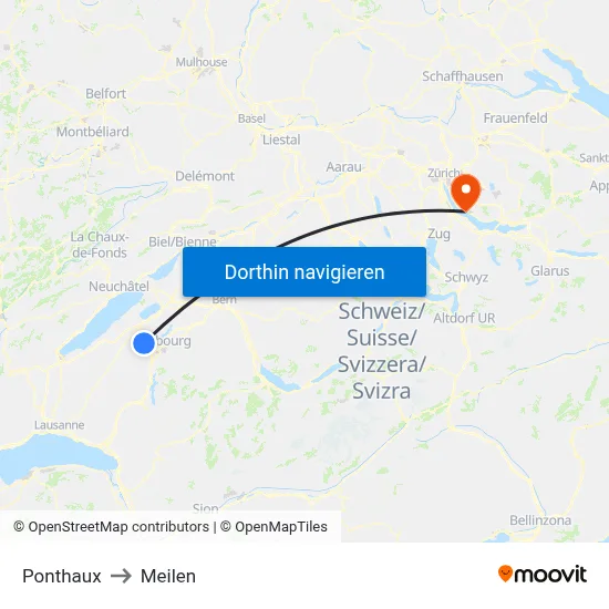 Ponthaux to Meilen map