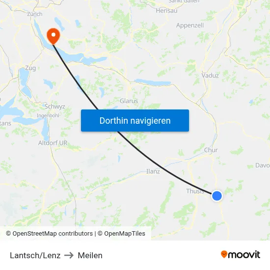 Lantsch/Lenz to Meilen map