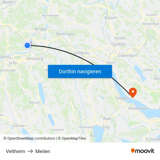 Veltheim to Meilen map