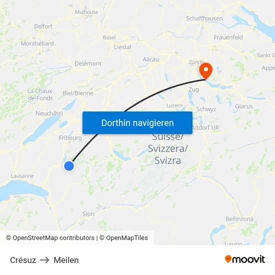 Crésuz to Meilen map
