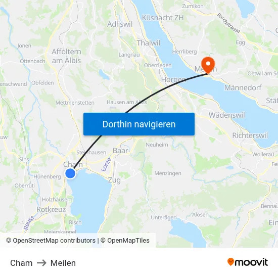 Cham to Meilen map