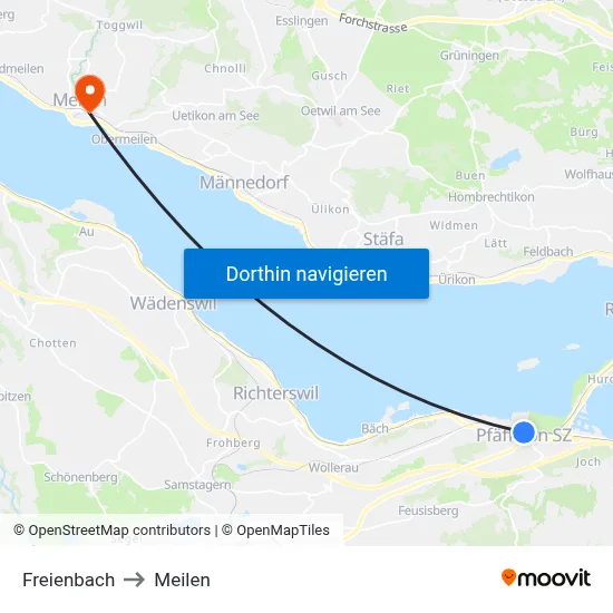 Freienbach to Meilen map