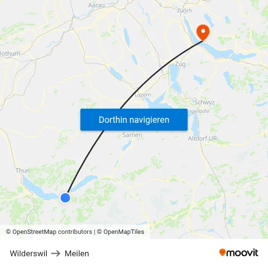 Wilderswil to Meilen map