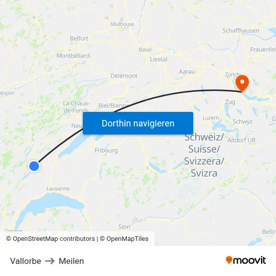 Vallorbe to Meilen map