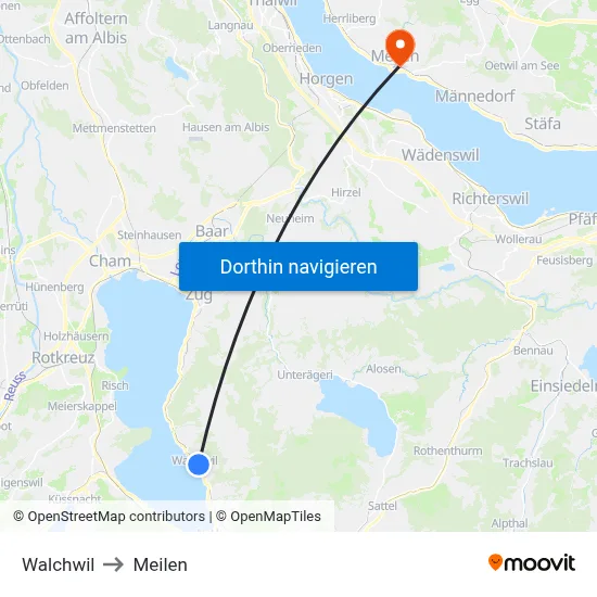 Walchwil to Meilen map
