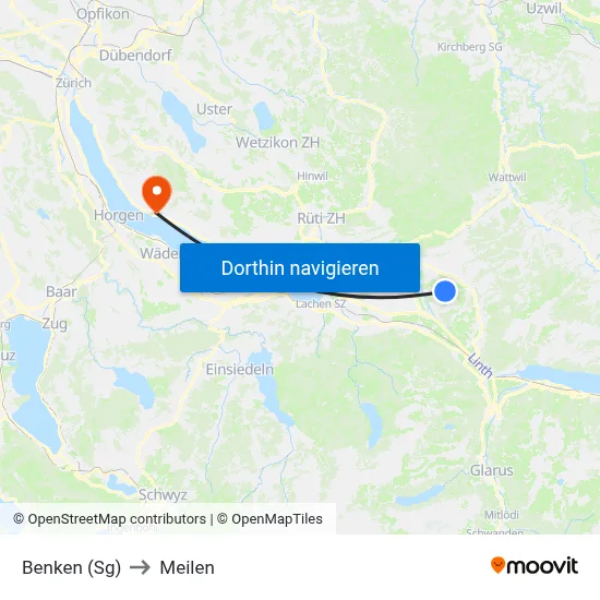 Benken (Sg) to Meilen map