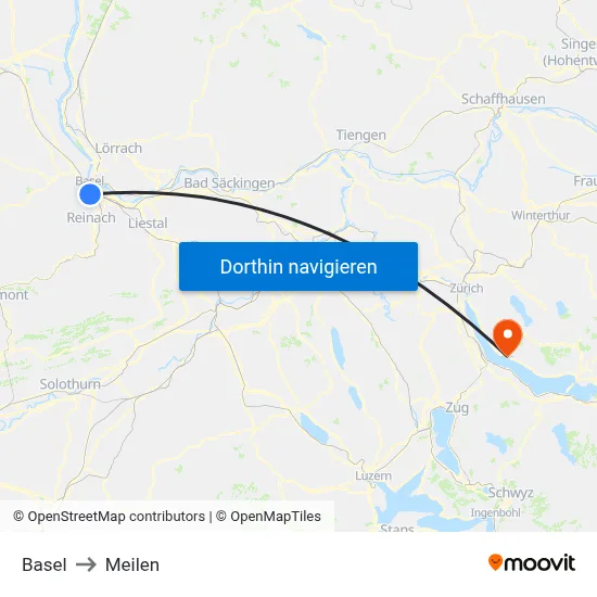 Basel to Meilen map