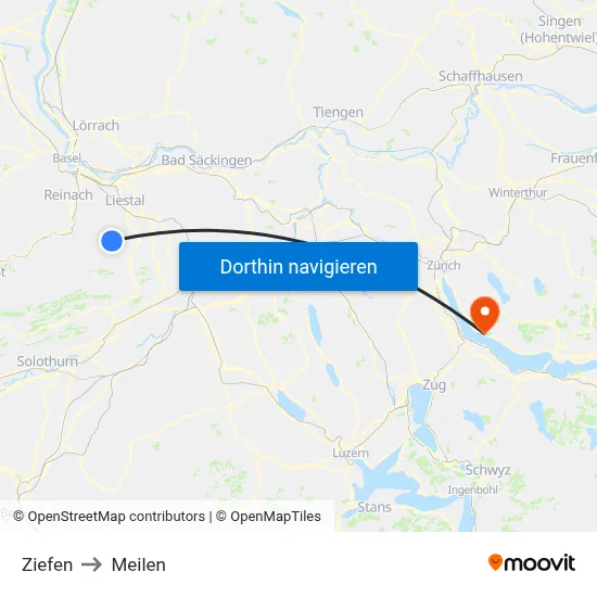 Ziefen to Meilen map