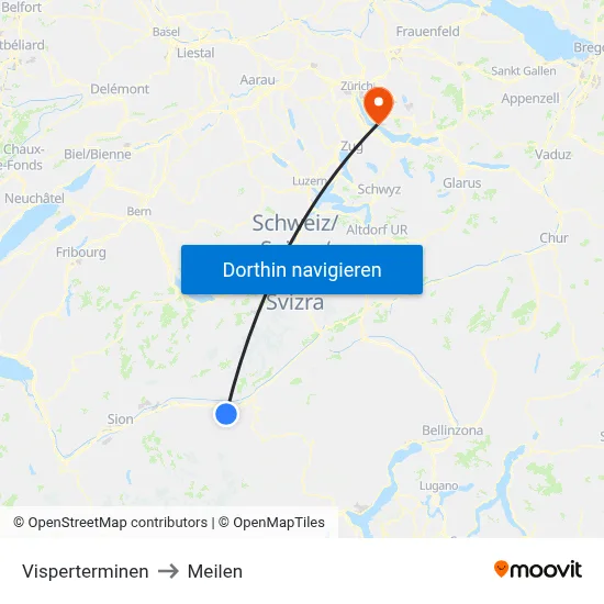 Visperterminen to Meilen map