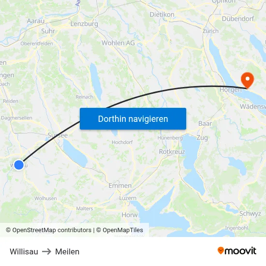 Willisau to Meilen map