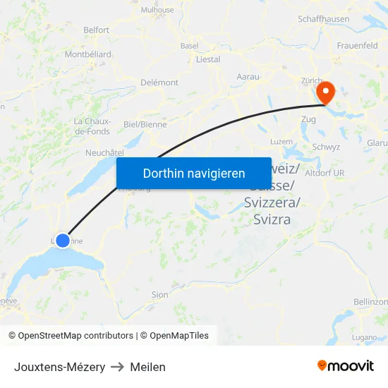 Jouxtens-Mézery to Meilen map