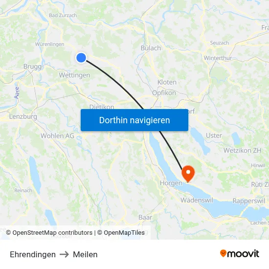 Ehrendingen to Meilen map