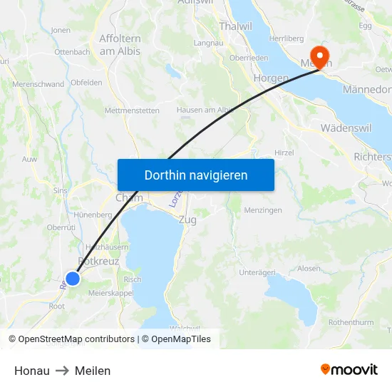 Honau to Meilen map
