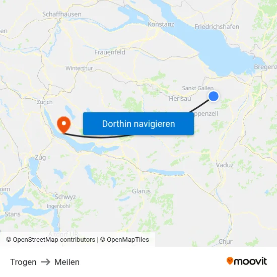 Trogen to Meilen map