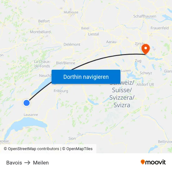 Bavois to Meilen map