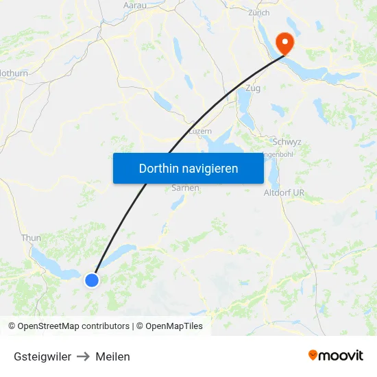 Gsteigwiler to Meilen map