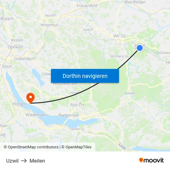 Uzwil to Meilen map