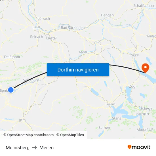Meinisberg to Meilen map