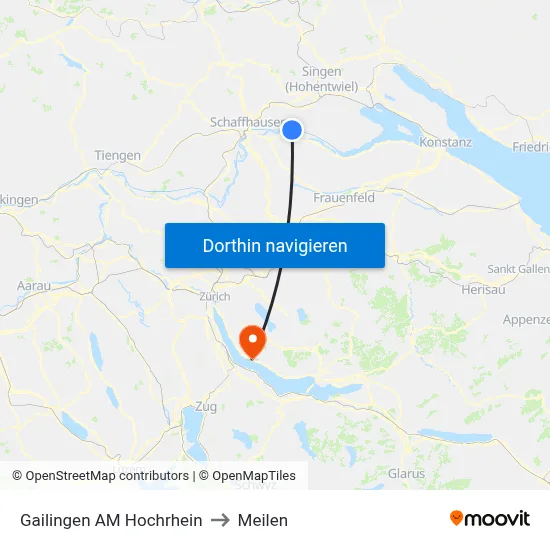 Gailingen AM Hochrhein to Meilen map