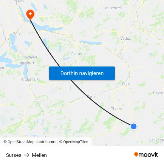 Surses to Meilen map