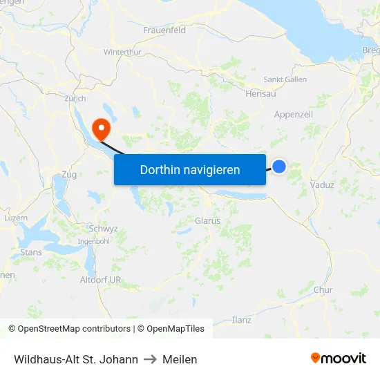Wildhaus-Alt St. Johann to Meilen map
