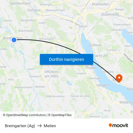 Bremgarten (Ag) to Meilen map