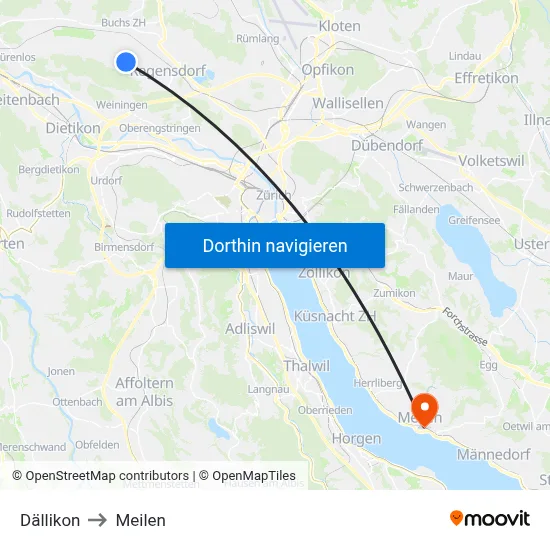 Dällikon to Meilen map